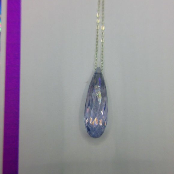 Lavender Aura Quartz Faceted Drop Gemstone 18" Dainty Necklace - Picture 2 of 5
